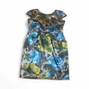 Stunning Belissimo sz 14 Blue and Green Floral Midi Dress Satin